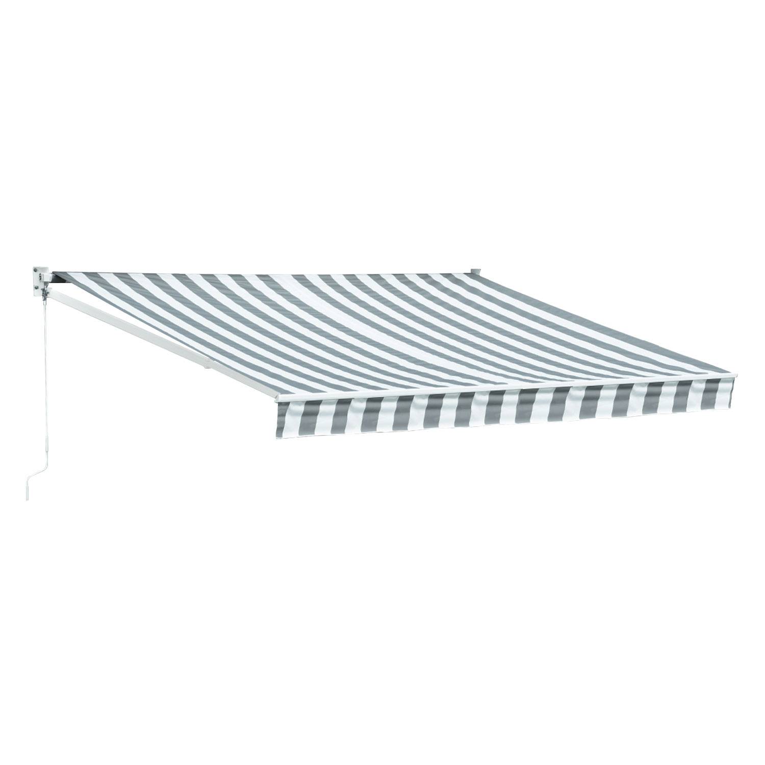 Happy Garden - Store banne SAULE 3,5 × 3m - Toile rayée blanche/grise et structure blanche - HAPPY GARDEN - Image 1