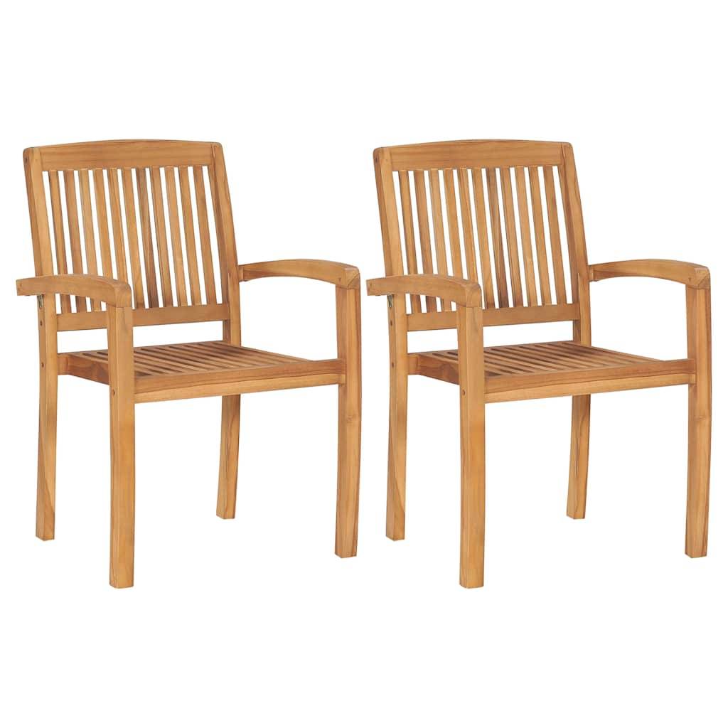 Duo de Fauteuils Empilables en Bois de Teck avec Coussins d'Assise pour Balcon Beige – ComfortXL Outdoor Living - Image 4