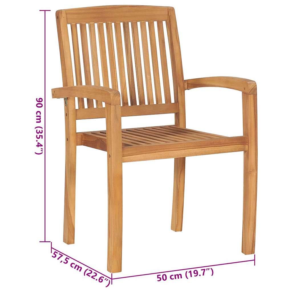 Duo de Fauteuils Empilables en Bois de Teck avec Coussins d'Assise pour Balcon Beige – ComfortXL Outdoor Living - Image 8