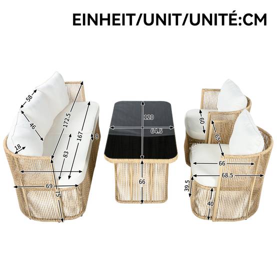 ComfortXL - Salon de jardin 5 places résine tressée terrasse extérieur table verre beige noir - ComfortXL Outdoor Living - Image 3