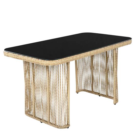 ComfortXL - Salon de jardin 5 places résine tressée terrasse extérieur table verre beige noir - ComfortXL Outdoor Living - Image 6