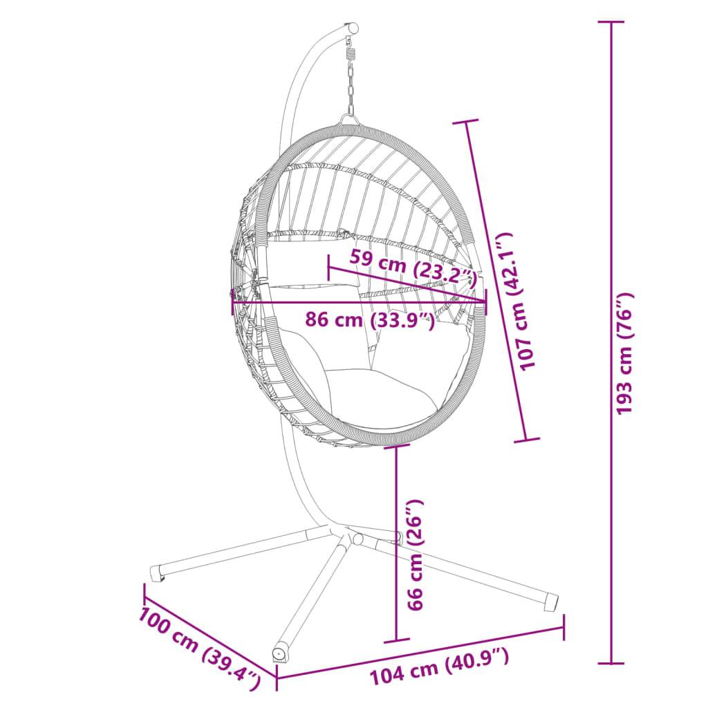 Vidaxl - Chaise suspendue forme d'œuf et support gris clair rotin acier vidaXL 4007406 - Image 3