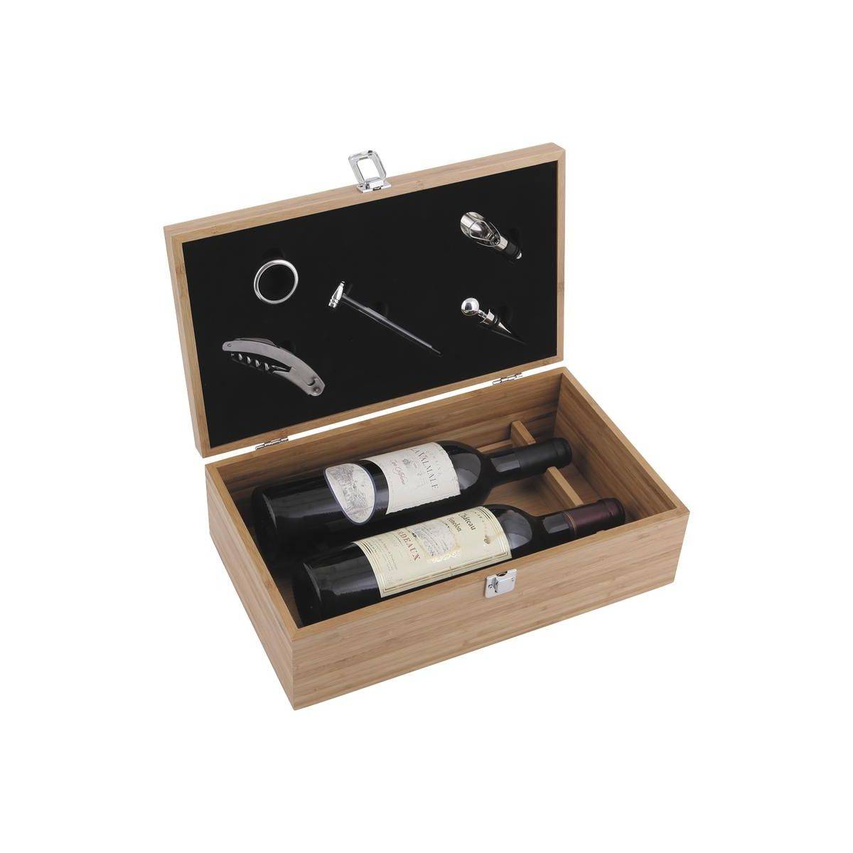 Aubry Gaspard - Coffret vin en bambou avec 5 accessoires inox – Idée cadeau élégante - Image 1