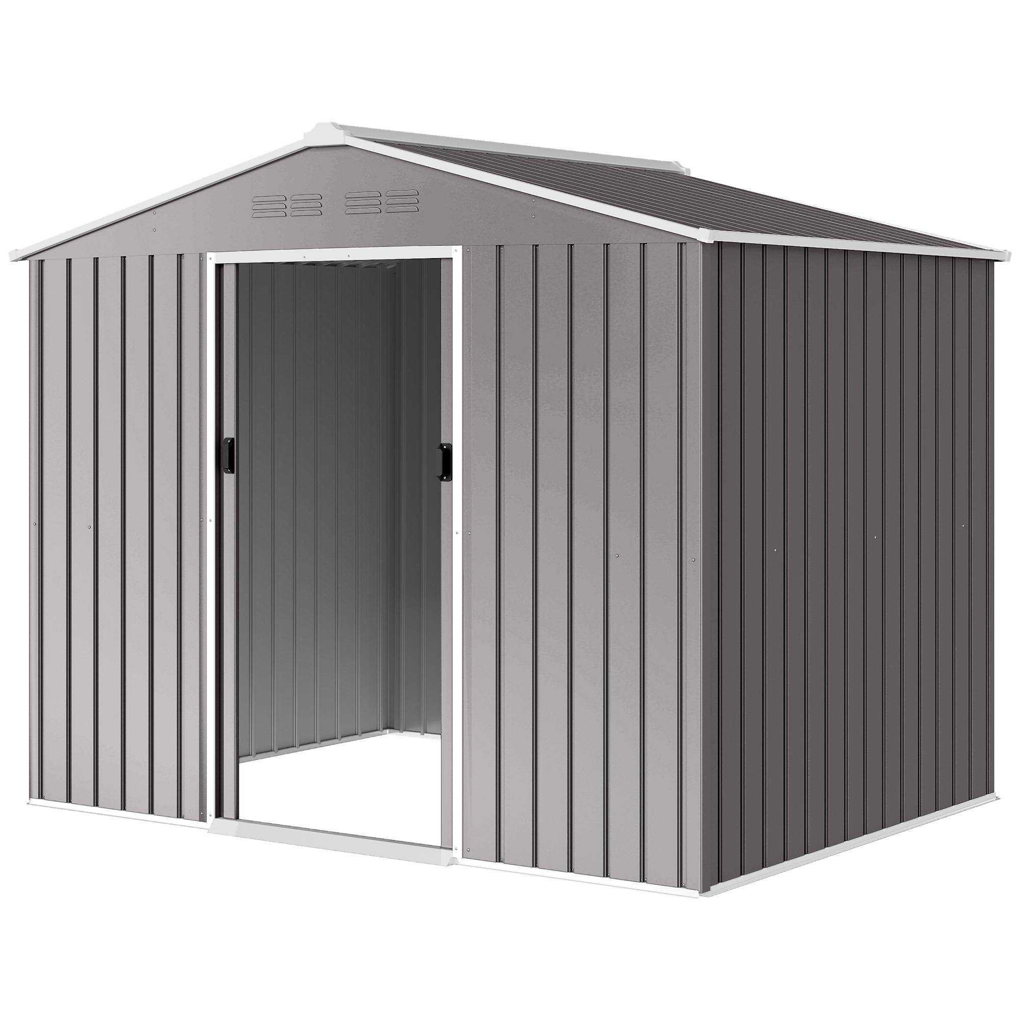 Abri de jardin acier galvanisé rangement extérieur double porte 236x171x191cm gris clair - ComfortXL Outdoor Living - Image 2