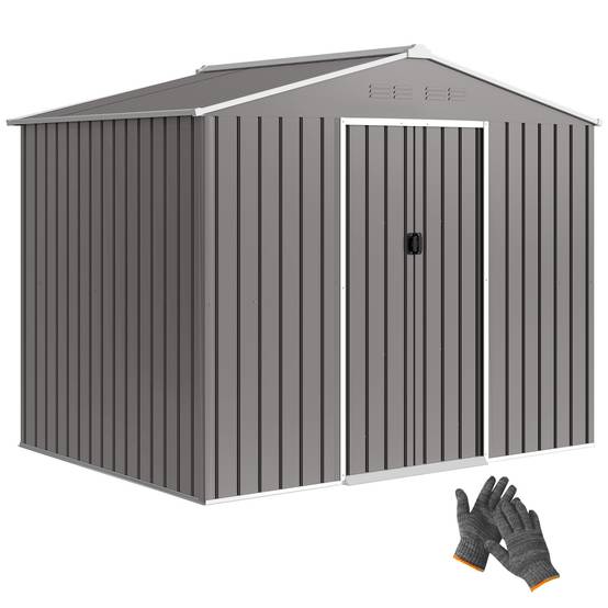 Abri de jardin acier galvanisé rangement extérieur double porte 236x171x191cm gris clair - ComfortXL Outdoor Living - Image 1