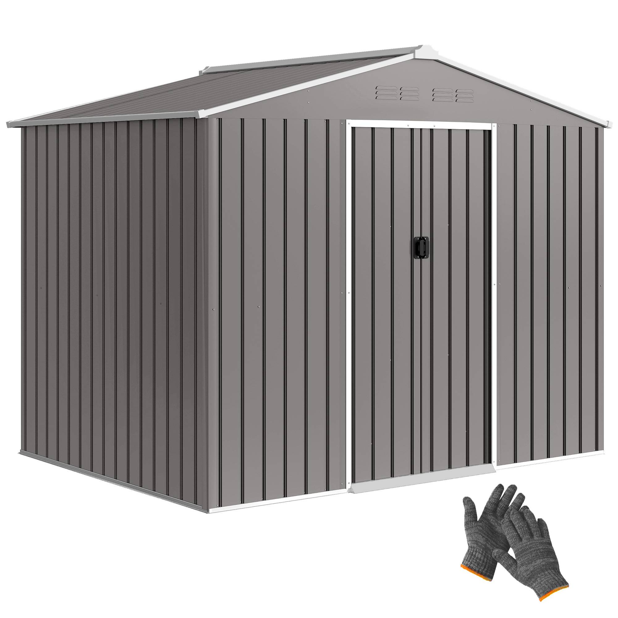 Abri de jardin acier galvanisé rangement extérieur double porte 236x171x191cm gris clair - ComfortXL Outdoor Living - Image 1