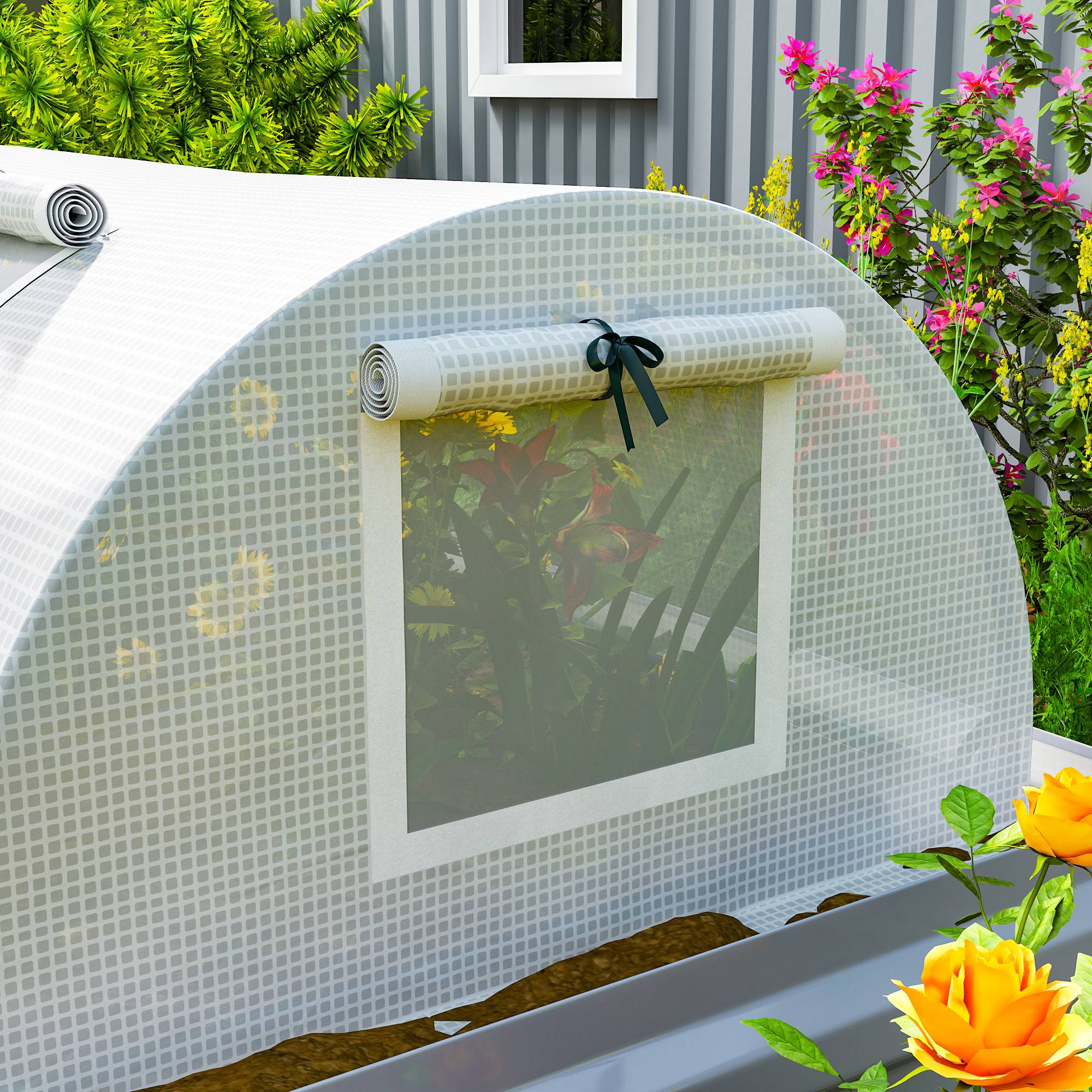 Mini serre tunnel bâche renforcée potager protection UV aération 300x80x45cm blanc - ComfortXL Outdoor Living - Image 8