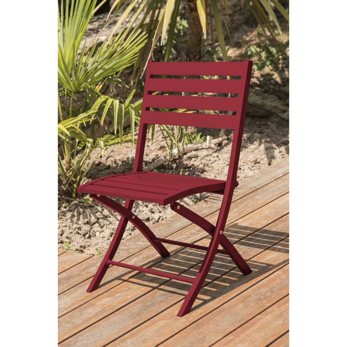 Paris Prix - Lot de 2 Chaises de Jardin Pliantes "Marius" 82cm Rouge Carmin - Image 3