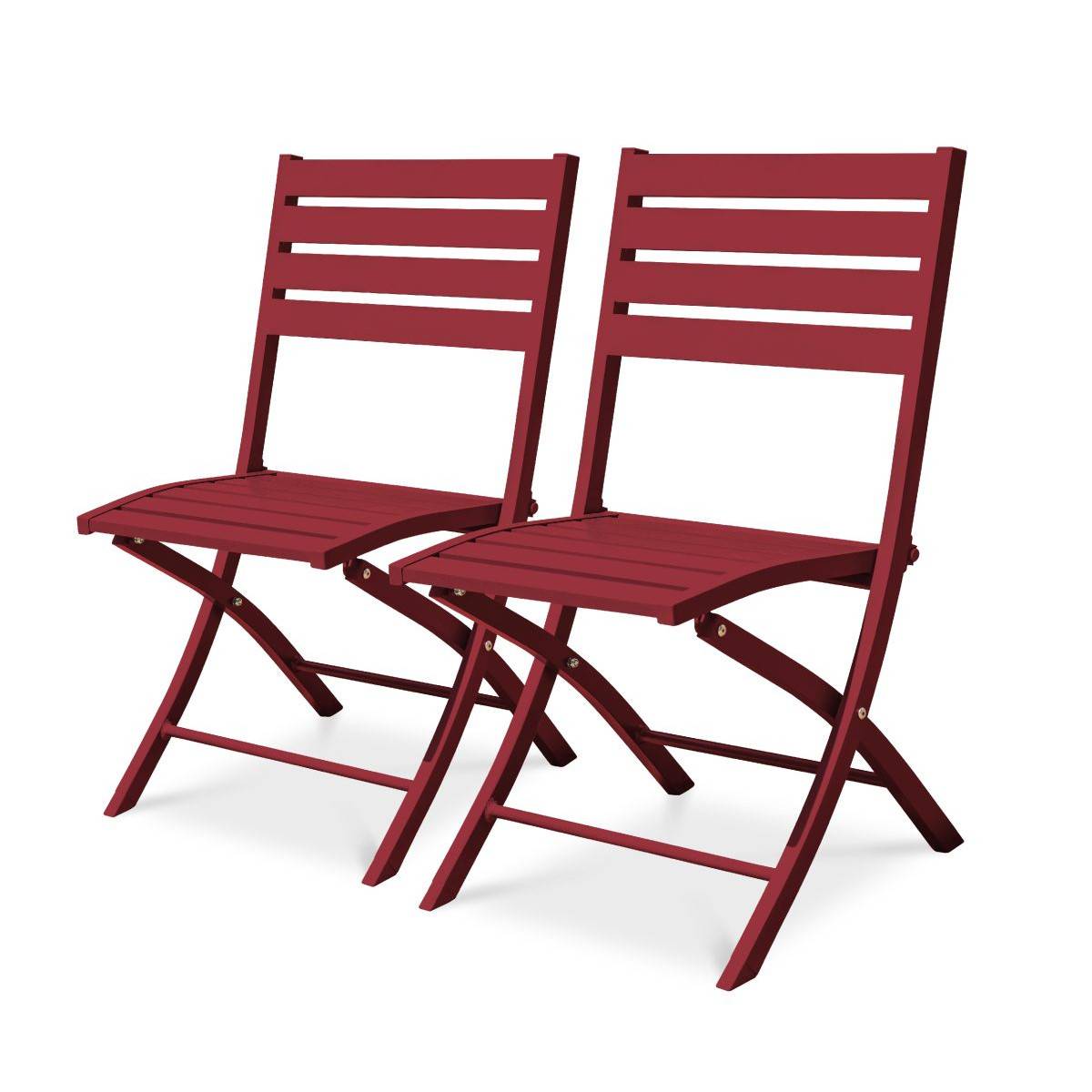 Paris Prix - Lot de 2 Chaises de Jardin Pliantes "Marius" 82cm Rouge Carmin - Image 2