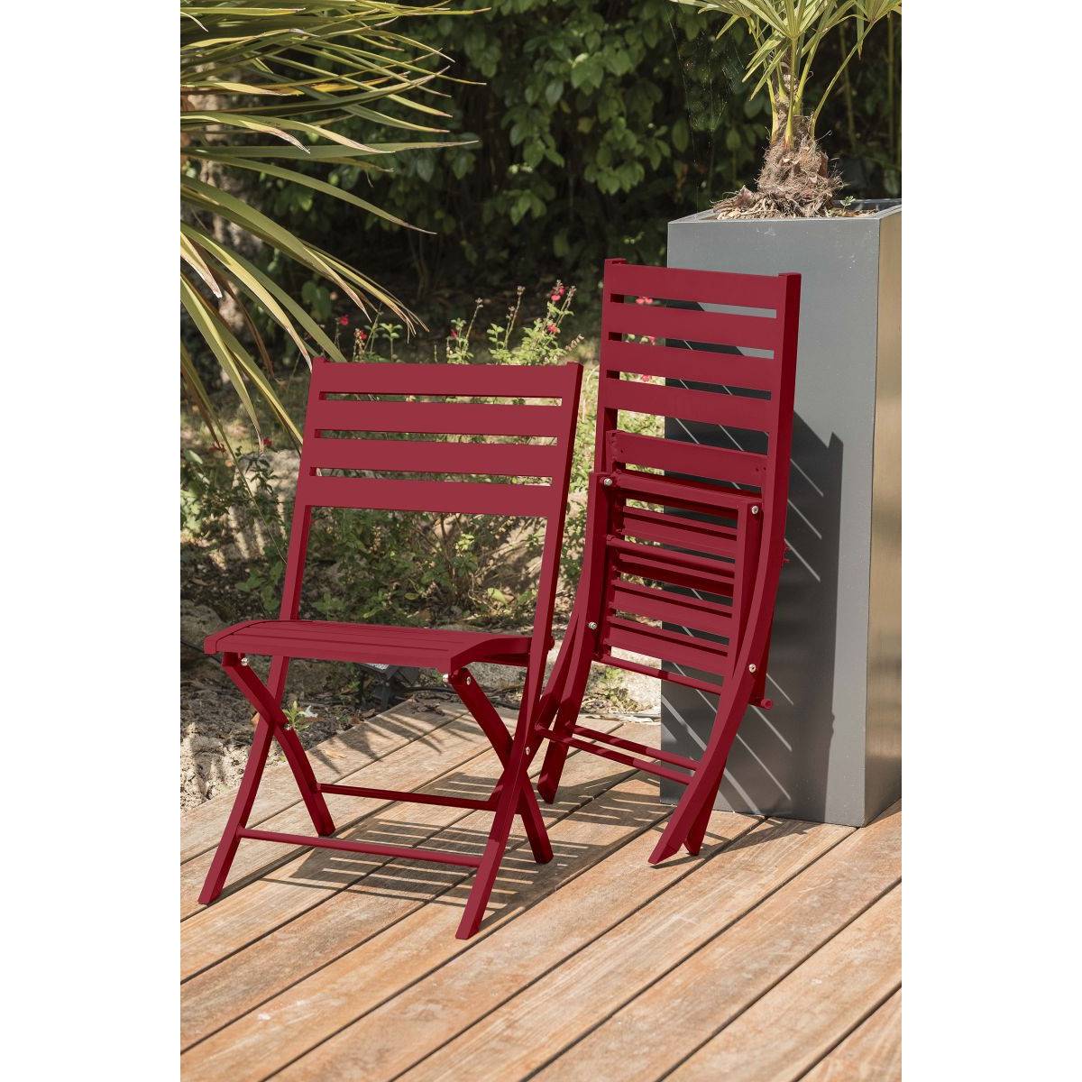 Paris Prix - Lot de 2 Chaises de Jardin Pliantes "Marius" 82cm Rouge Carmin - Image 4