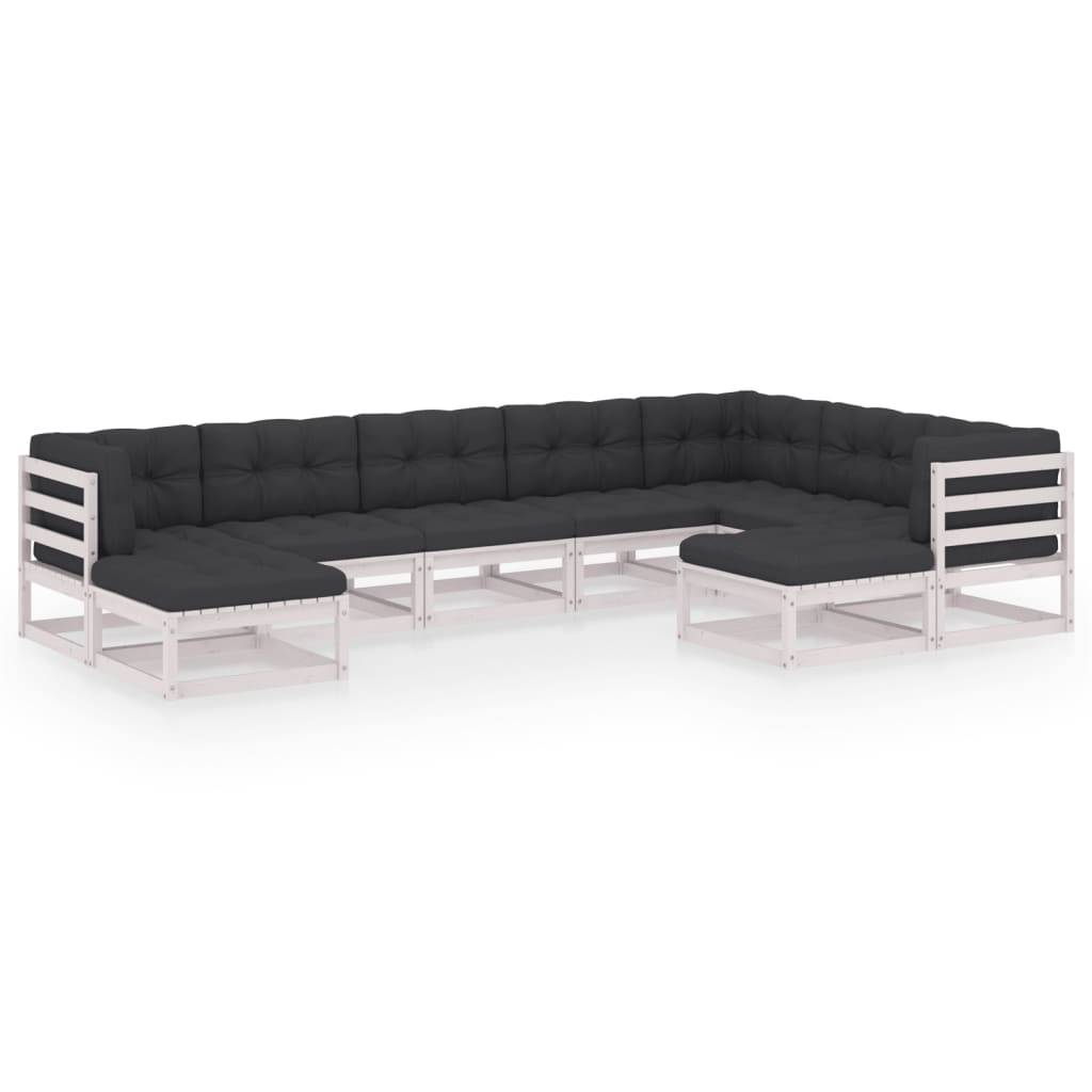Helloshop26 - Salon de jardin meuble d'extérieur ensemble de mobilier 9 pièces avec coussins blanc bois de pin massif - Image 1