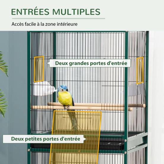 Grande volière double oiseaux acier sur roulettes plateau 51x50x140cm vert - ComfortXL Outdoor Living - Image 7