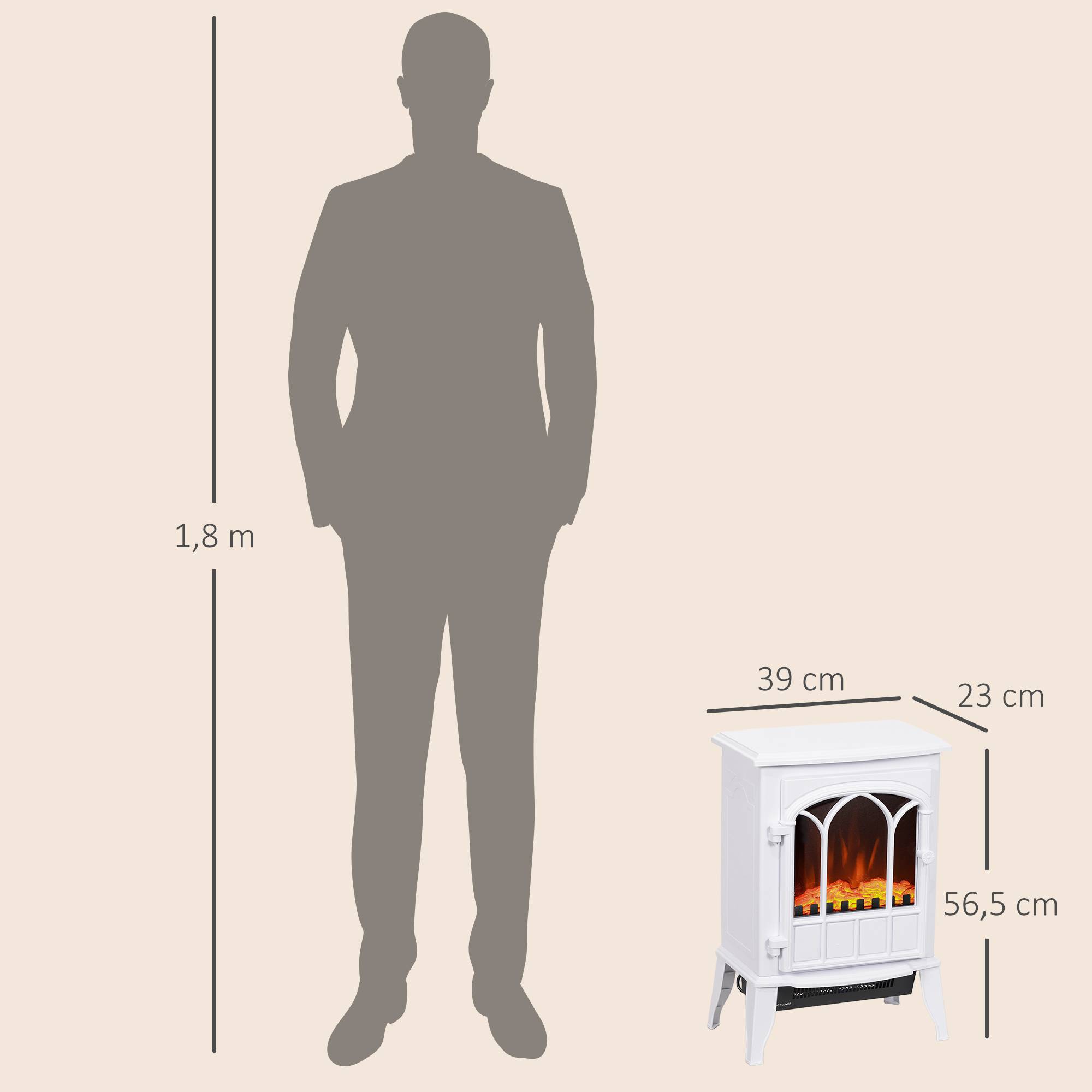Cheminée électrique 1000W/2000W effet flamme température réglable et protection anti-surchauffe 15-30 m² blanc - Image 5