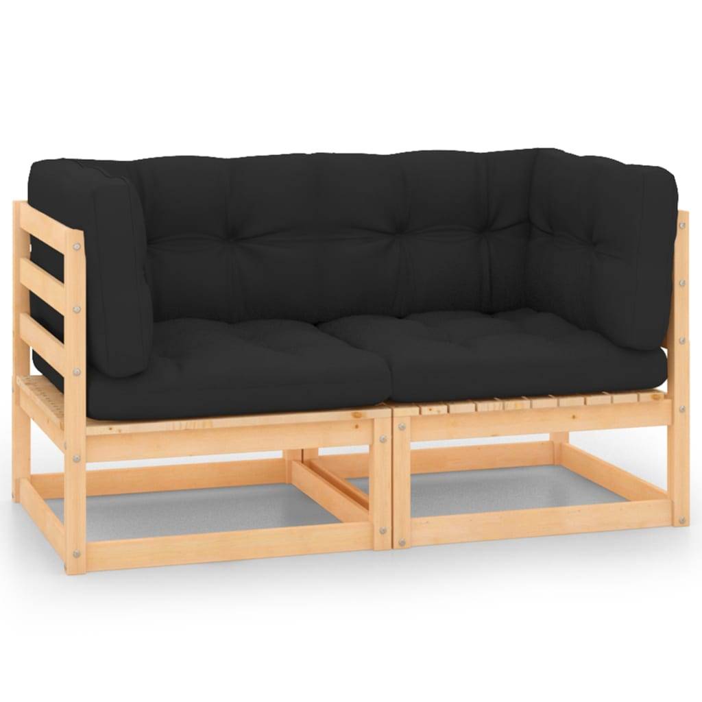 Lot 2 Canapés d'Angle Jardin Pin Massif, Modules Bois Robustes avec Coussins Confortables Anthracite – ComfortXL Outdoor Living - Image 1