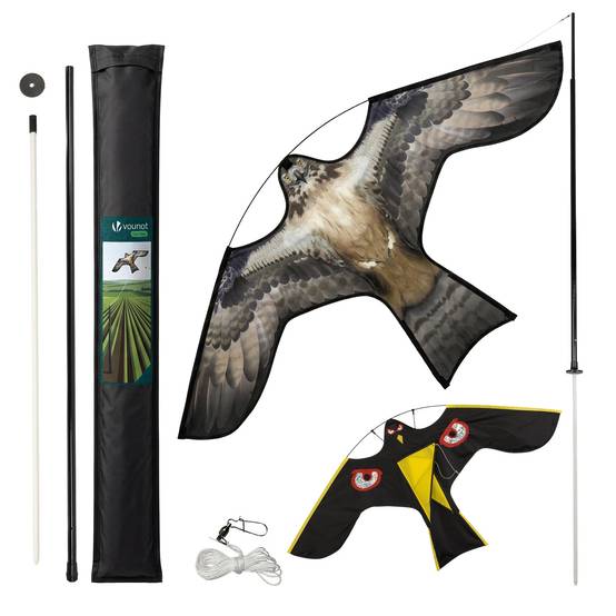 Lot de 2 Cerf volant anti oiseaux effaroucheur avec mat Faucon modele E et G - Image 1