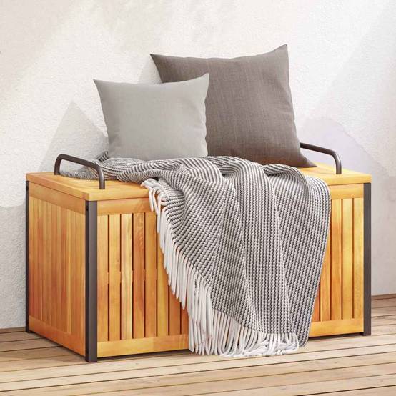 Coffre à coussins bois d'acacia et acier naturel 85 x 45 x 53 cm - PANGIVO - Image 1