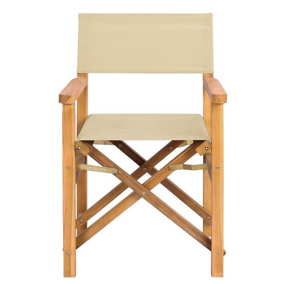 Chaise de directeur bois de teck marron et beige 56 x 54 x 87 cm, Poids:7.66kg - PANGIVO - Image 3