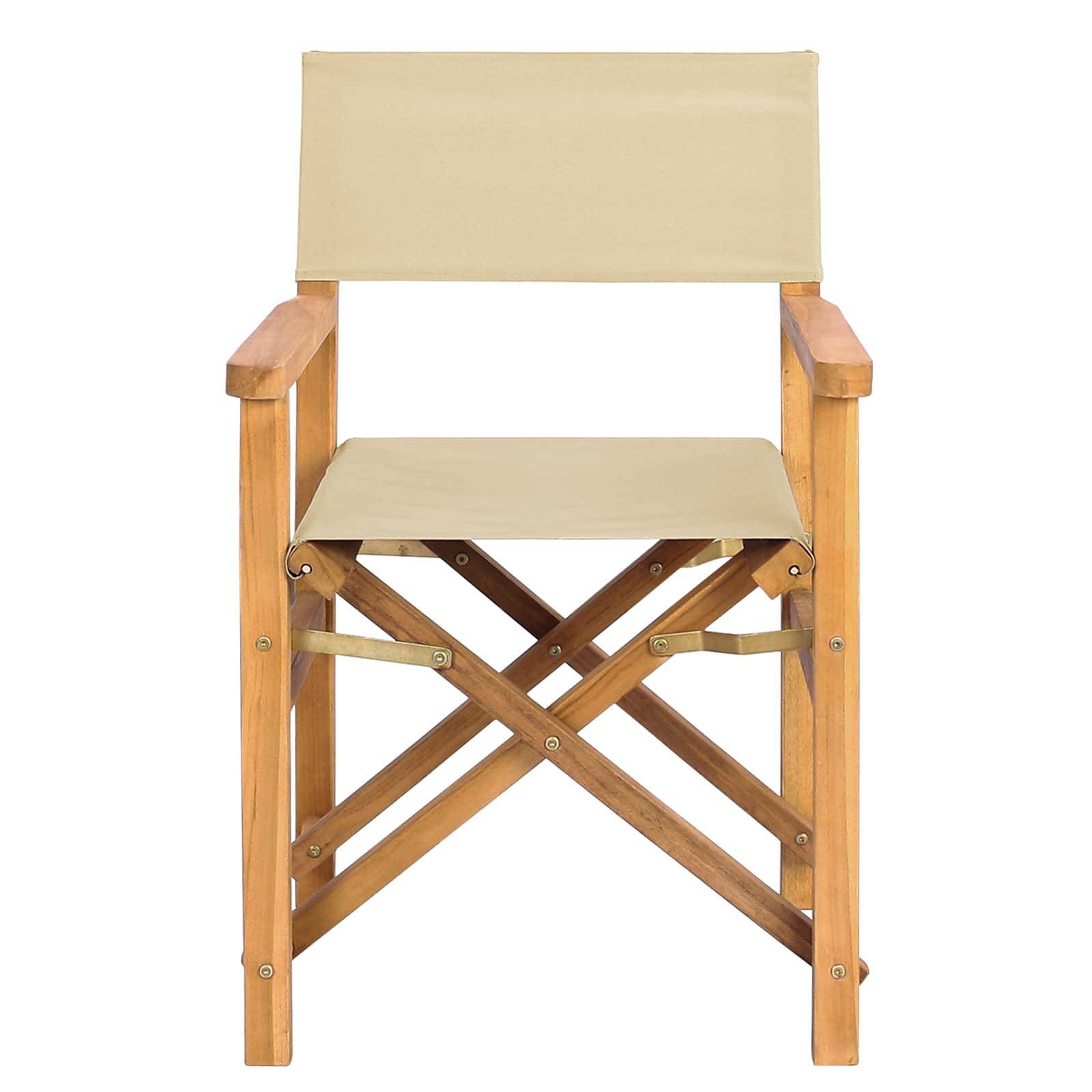 Chaise de directeur bois de teck marron et beige 56 x 54 x 87 cm, Poids:7.66kg - PANGIVO - Image 3