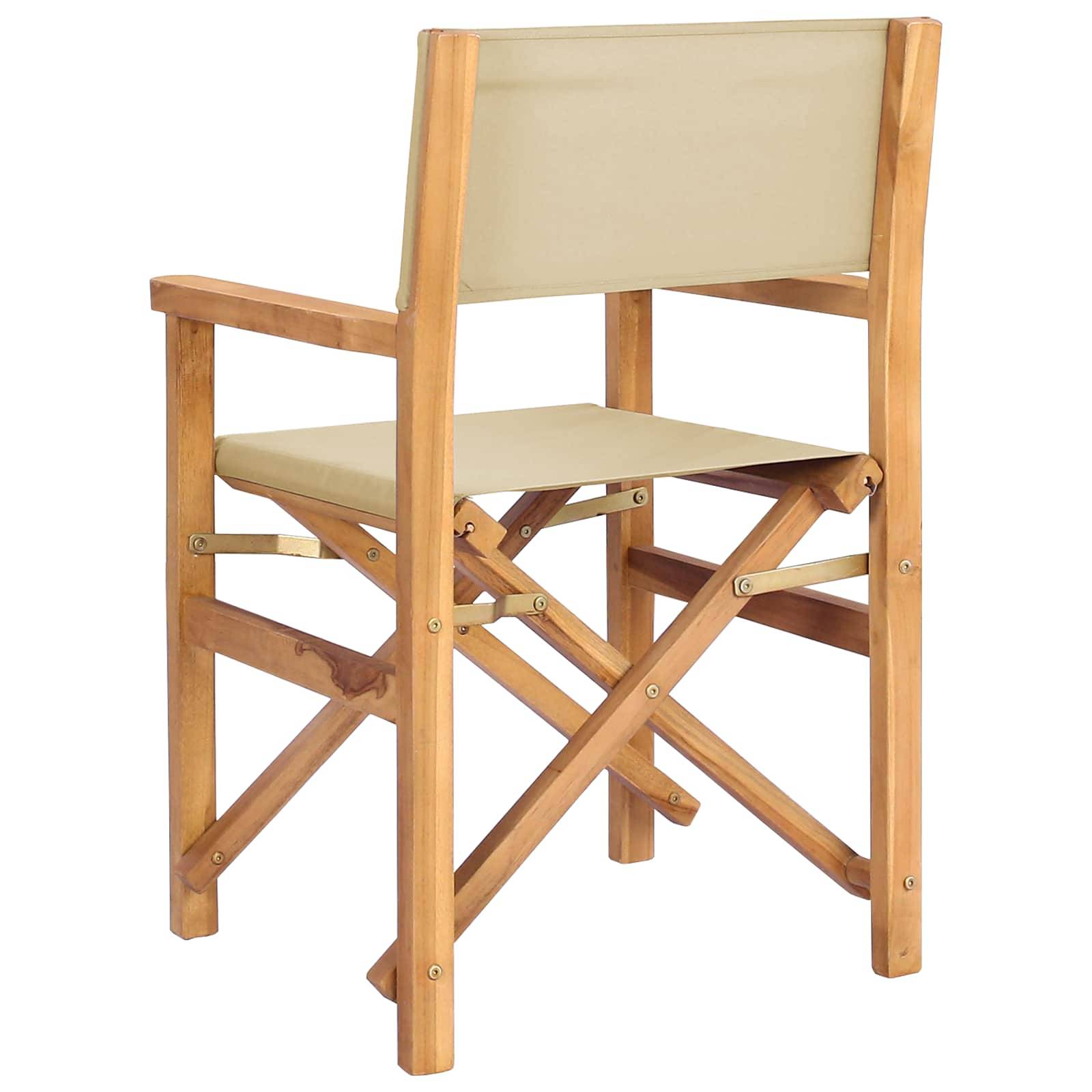 Chaise de directeur bois de teck marron et beige 56 x 54 x 87 cm, Poids:7.66kg - PANGIVO - Image 5