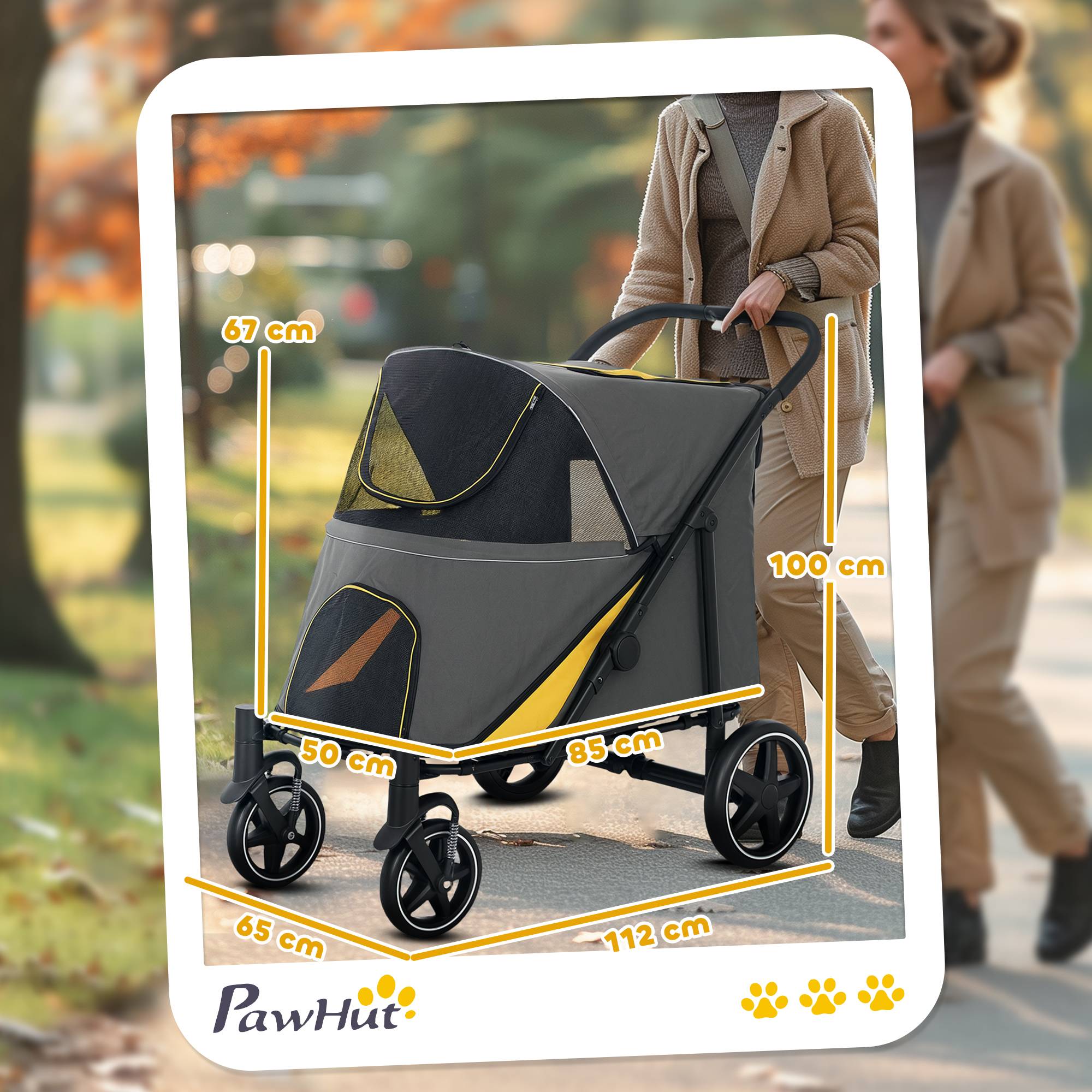 Poussette chien chariot pour chat 4 roues pliage en un clic laisse de sécurité charge 30 kg 112 x 65 x 100 cm gris foncé - Image 5