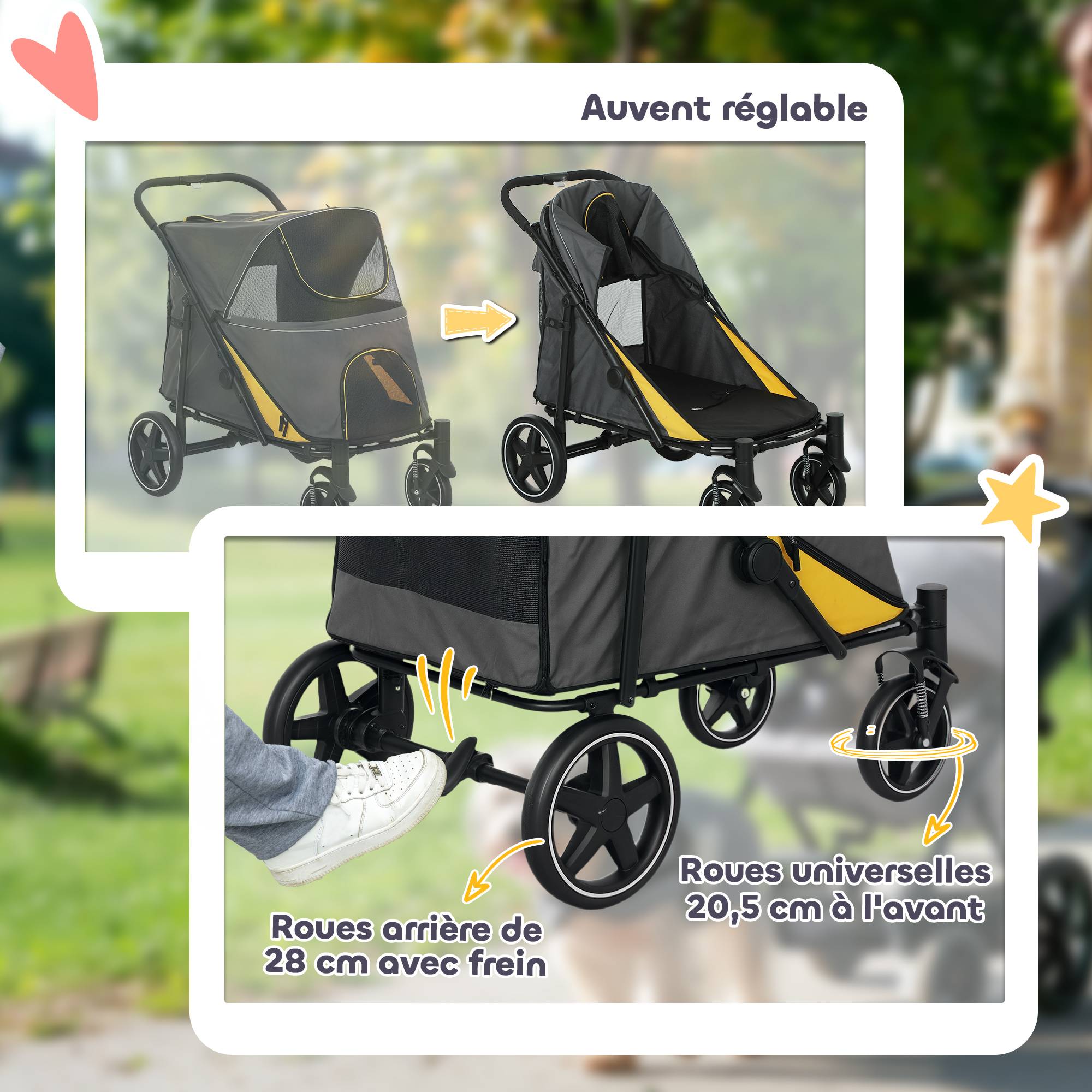 Poussette chien chariot pour chat 4 roues pliage en un clic laisse de sécurité charge 30 kg 112 x 65 x 100 cm gris foncé - Image 8