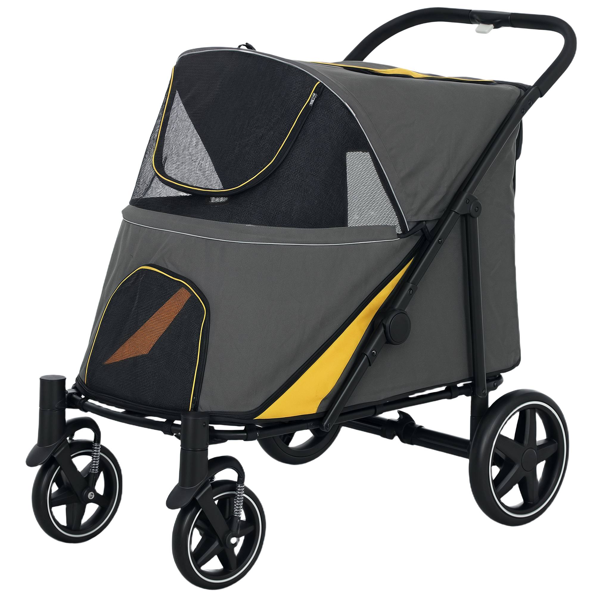 Poussette chien chariot pour chat 4 roues pliage en un clic laisse de sécurité charge 30 kg 112 x 65 x 100 cm gris foncé - Image 2