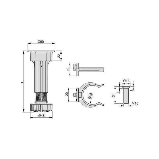 Emuca - Jeu de 4 pieds pour meubles avec base H 120mm (118-135mm) - EMUCA - 3999017 - Image 2