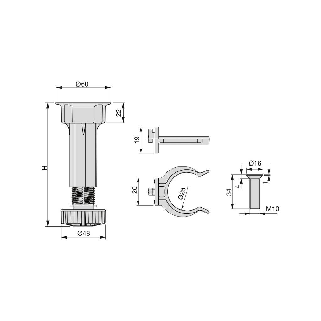 Emuca - Jeu de 4 pieds pour meubles avec base H 120mm (118-135mm) - EMUCA - 3999017 - Image 2
