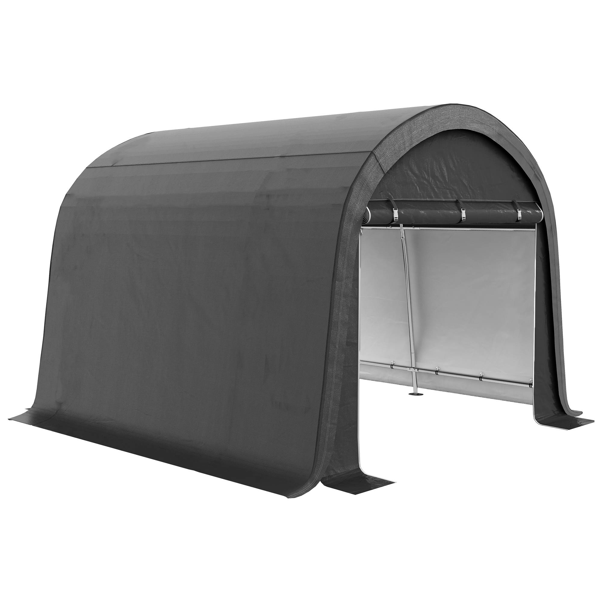 Abri de jardin pour motos, vélos et outils, avec 2 entrées zippées, en acier et PE, 300 x 300 x 235 cm, gris - Image 1