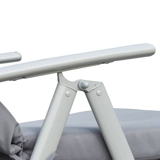 Transat pliable et réglable avec coussin, en métal gris. - Image 8