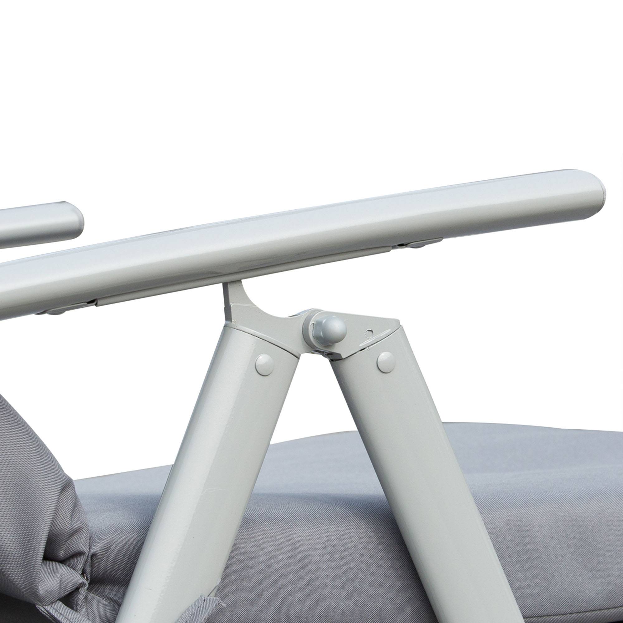 Transat pliable et réglable avec coussin, en métal gris. - Image 8