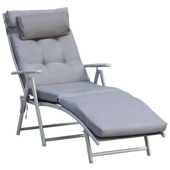 Transat pliable et réglable avec coussin, en métal gris. - Image 1