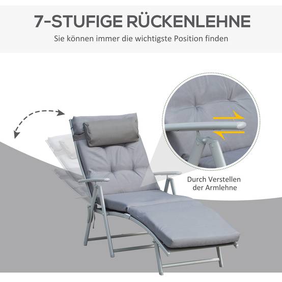 Transat pliable et réglable avec coussin, en métal gris. - Image 4