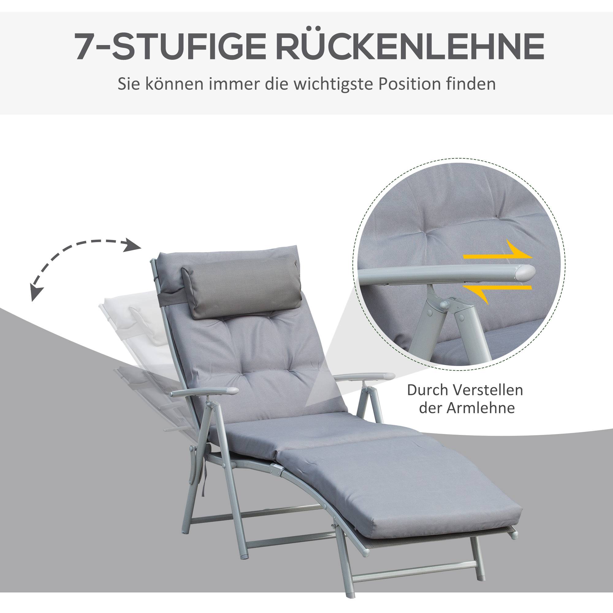 Transat pliable et réglable avec coussin, en métal gris. - Image 4