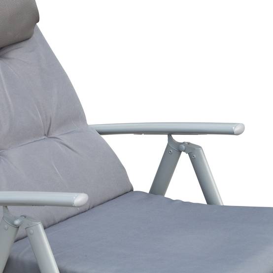 Transat pliable et réglable avec coussin, en métal gris. - Image 7