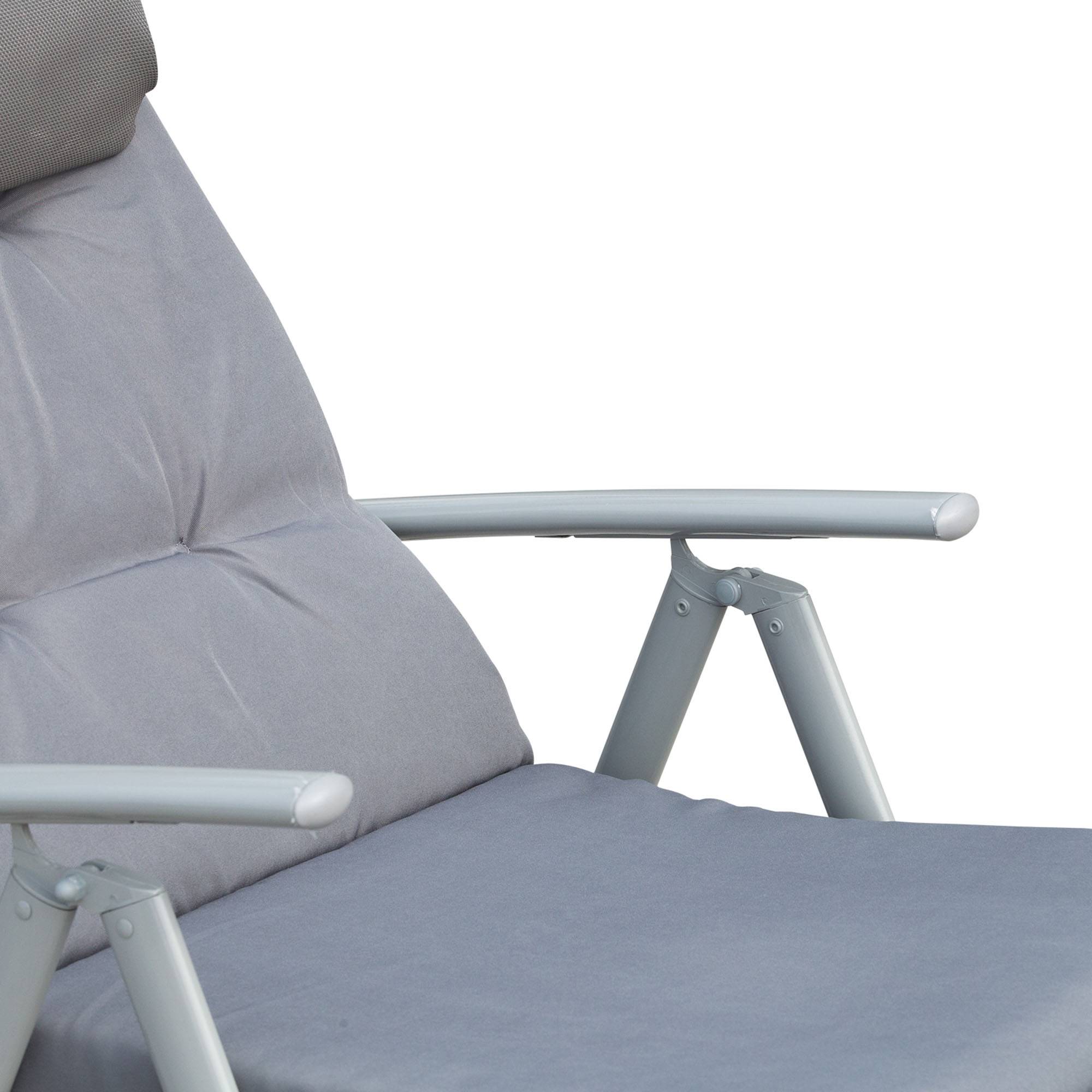 Transat pliable et réglable avec coussin, en métal gris. - Image 7