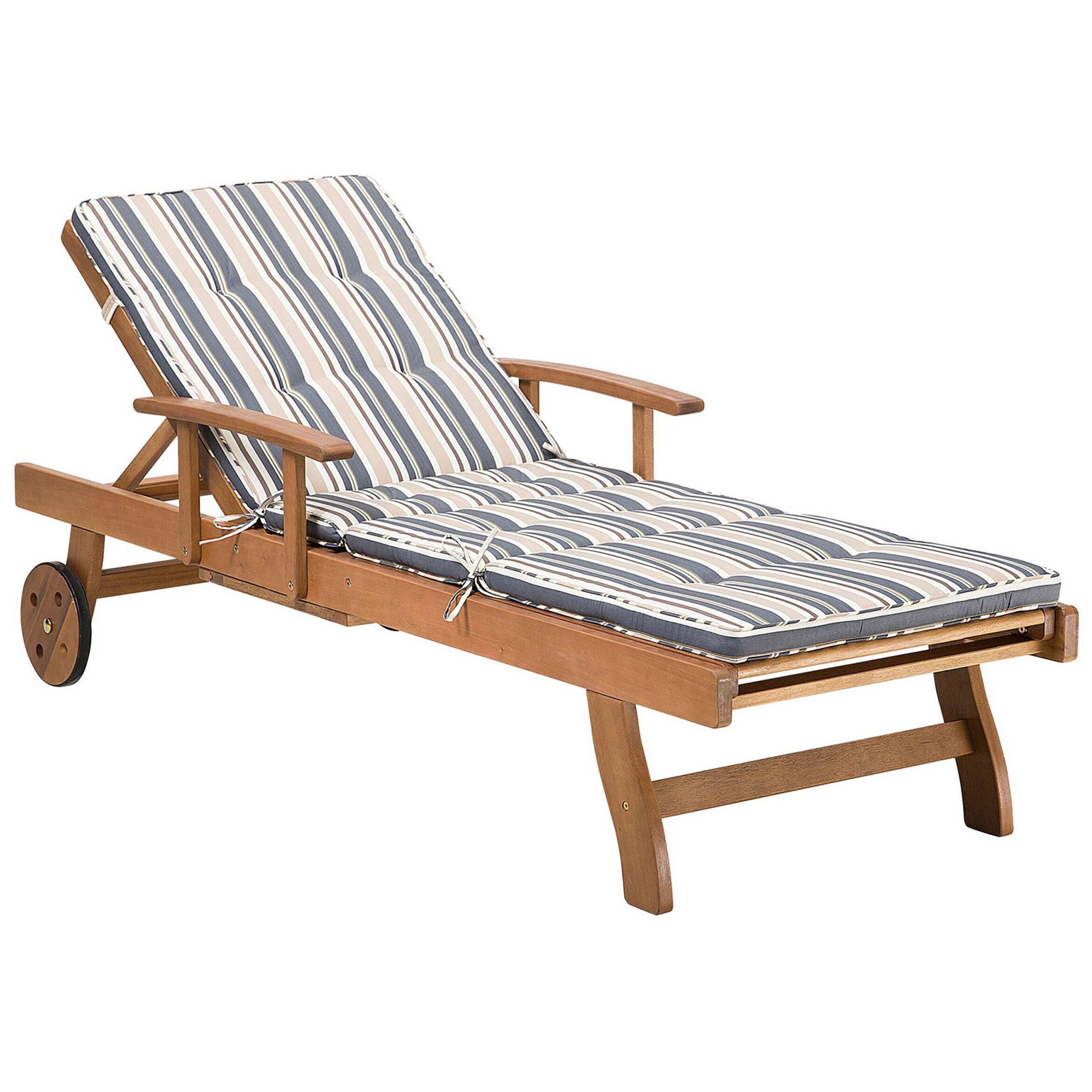 Beliani - Transat Inclinable de Jardin ou Terrasse en Bois d'Acacia Résistant et Durable avec Coussin Bleu Beige Rayé Design Intemporel - Image 1