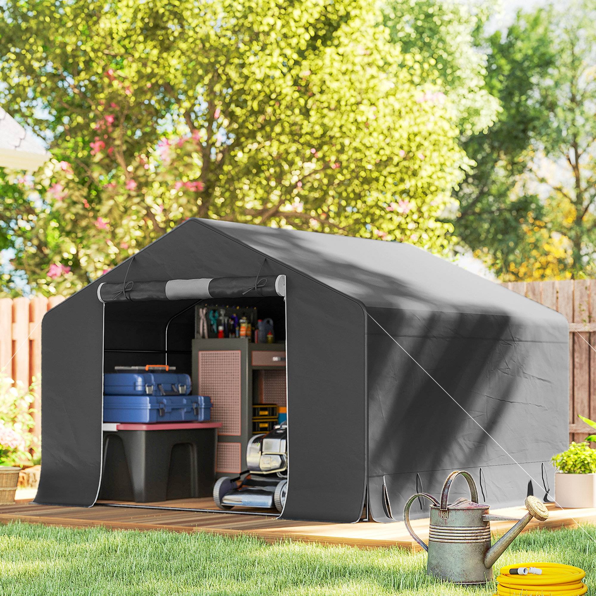 ComfortXL - Tente de stockage abri jardin toile PE épaisse protection motos 300x300cm gris foncé - ComfortXL Outdoor Living - Image 3