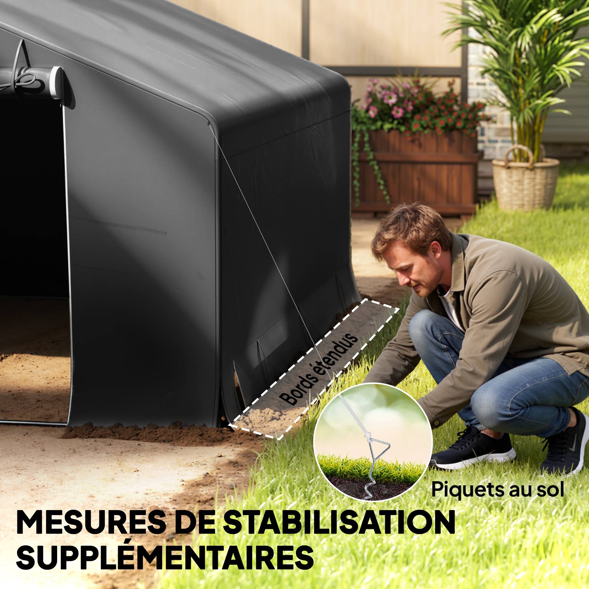 ComfortXL - Tente de stockage abri jardin toile PE épaisse protection motos 300x300cm gris foncé - ComfortXL Outdoor Living - Image 9
