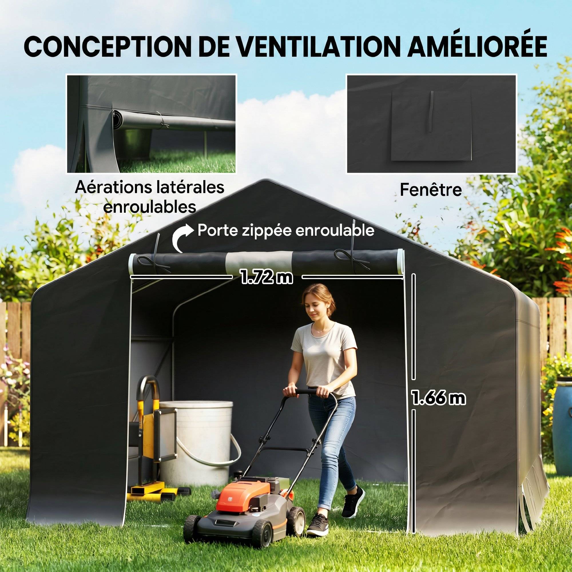 ComfortXL - Tente de stockage abri jardin toile PE épaisse protection motos 300x300cm gris foncé - ComfortXL Outdoor Living - Image 8