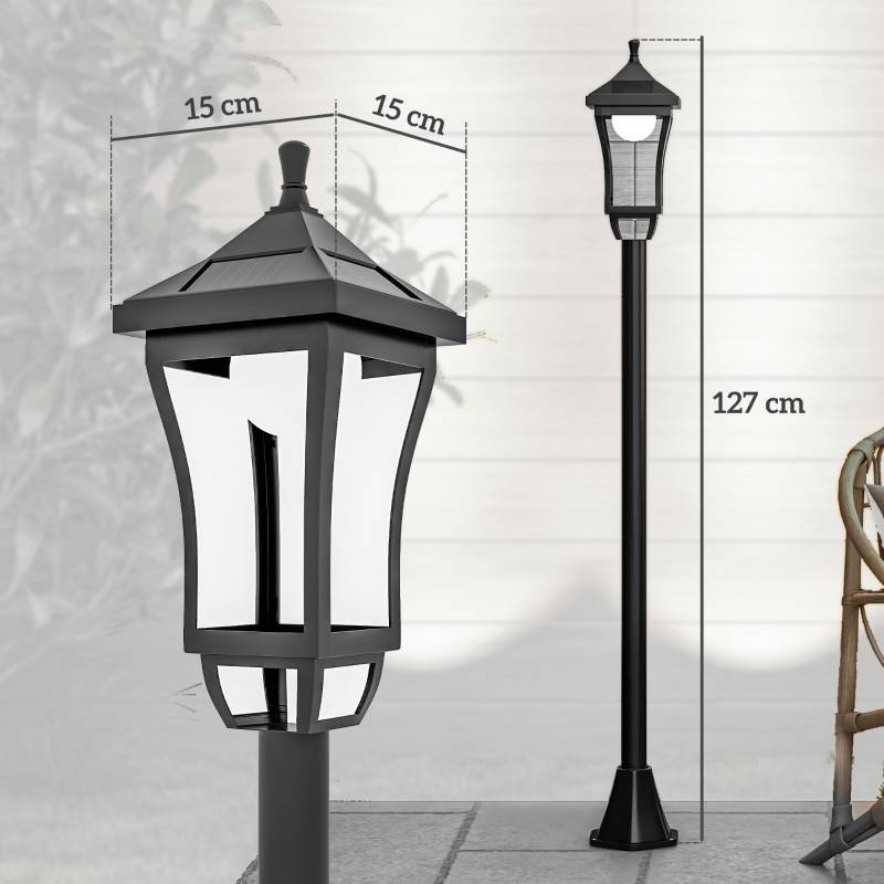 Lampadaire Solaire Extérieur LED Blanc Froid Capteur IP44 Jardin 127cm Noir - ComfortXL Outdoor Living - Image 3