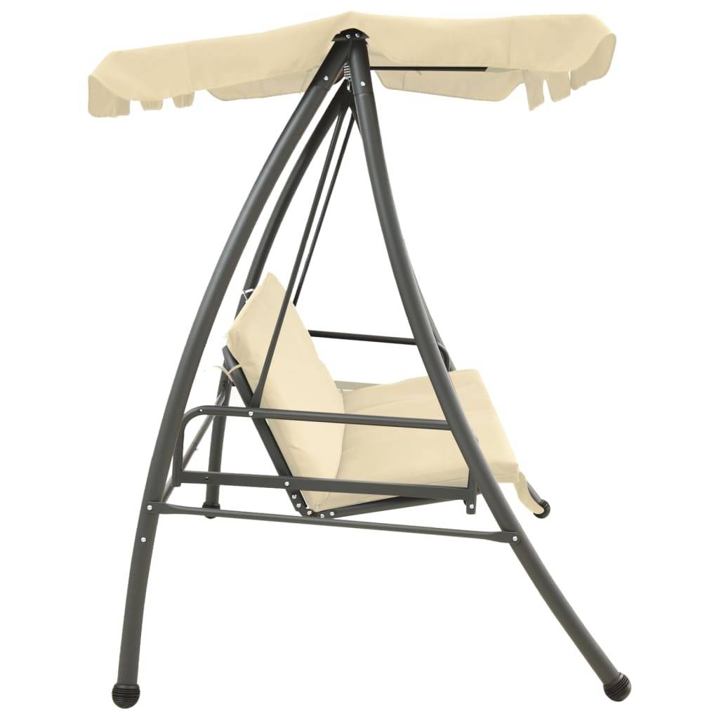 Balancelle de Jardin Convertible en Lit 2 Places Acier et Polyester Doux avec Grand Auvent Ajustable Blanc Sable – ComfortXL Outdoor Living - Image 4