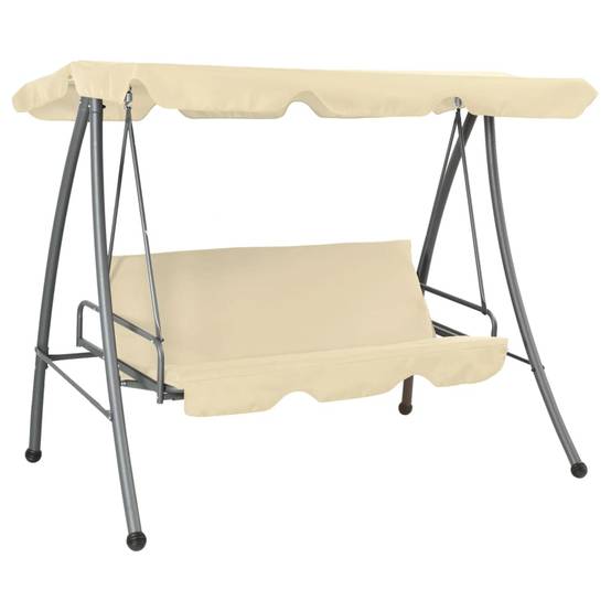 Balancelle de Jardin Convertible en Lit 2 Places Acier et Polyester Doux avec Grand Auvent Ajustable Blanc Sable – ComfortXL Outdoor Living - Image 1