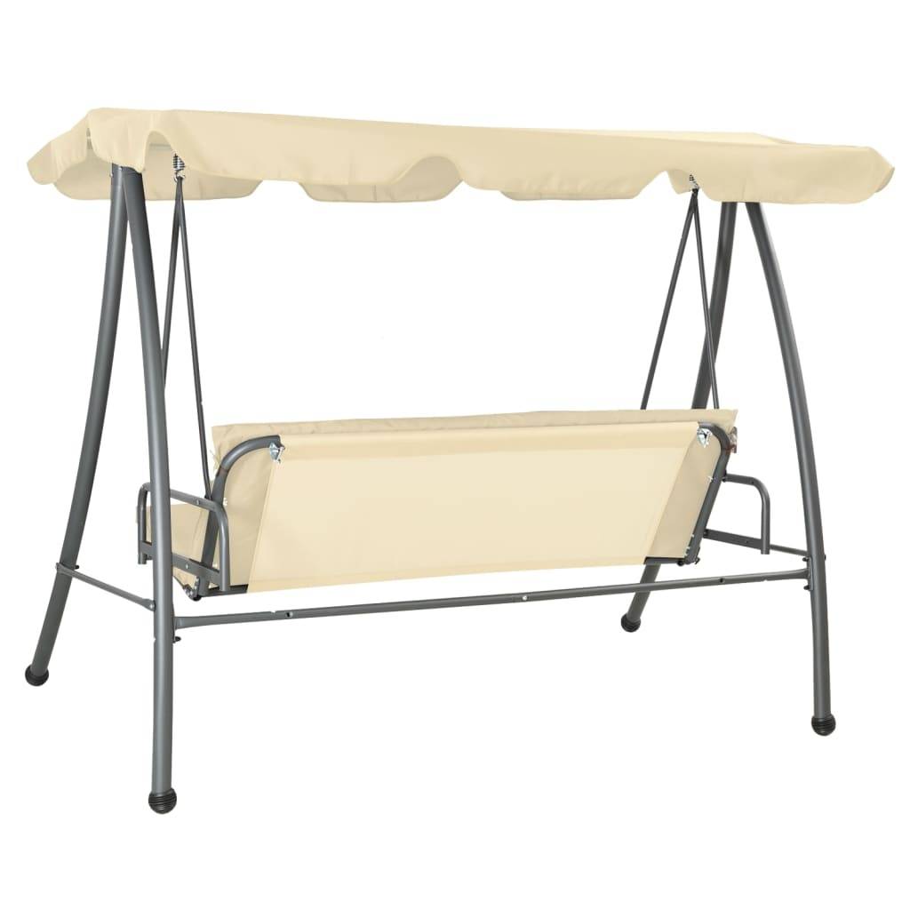 Balancelle de Jardin Convertible en Lit 2 Places Acier et Polyester Doux avec Grand Auvent Ajustable Blanc Sable – ComfortXL Outdoor Living - Image 3