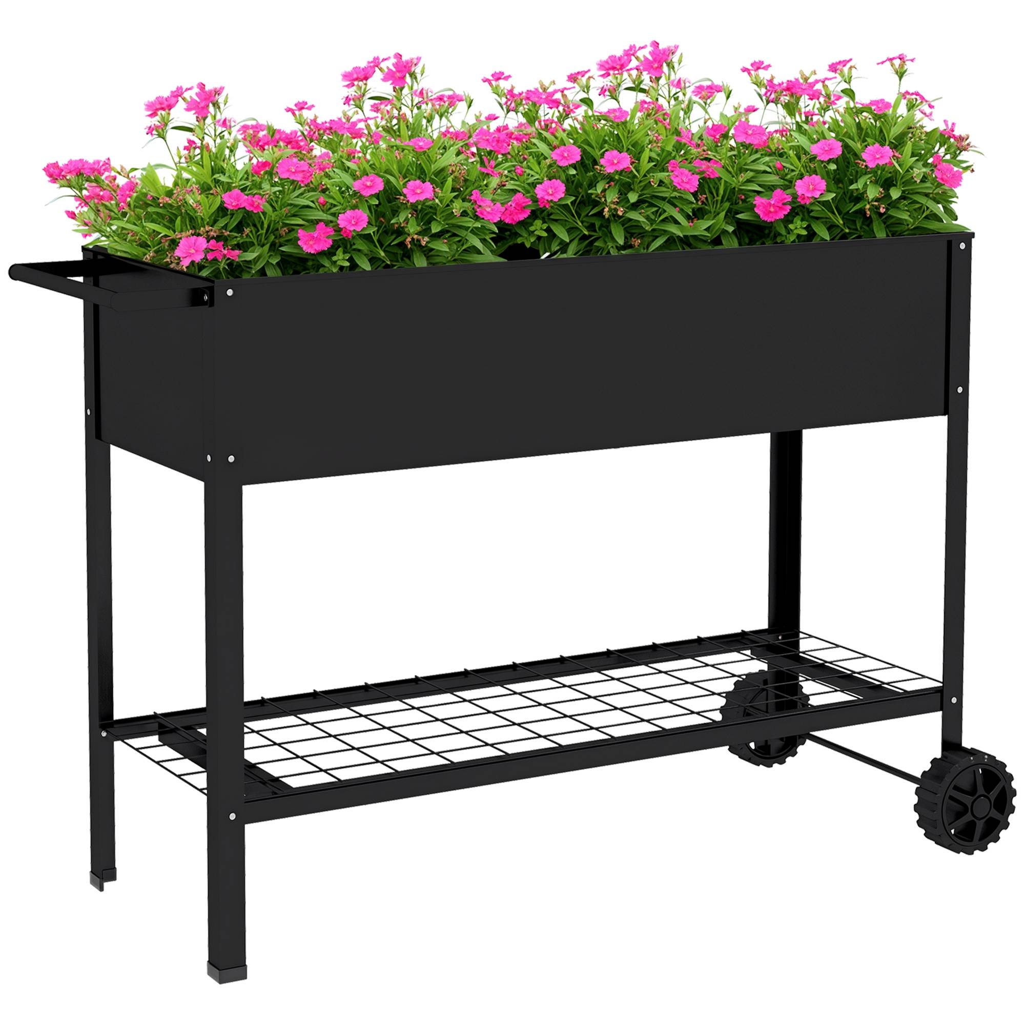 Jardinière sur Pieds Potager dim. 109L x 39l x 80H cm étagère 2 Roues + Insert d'irrigation métal Noir - Image 1