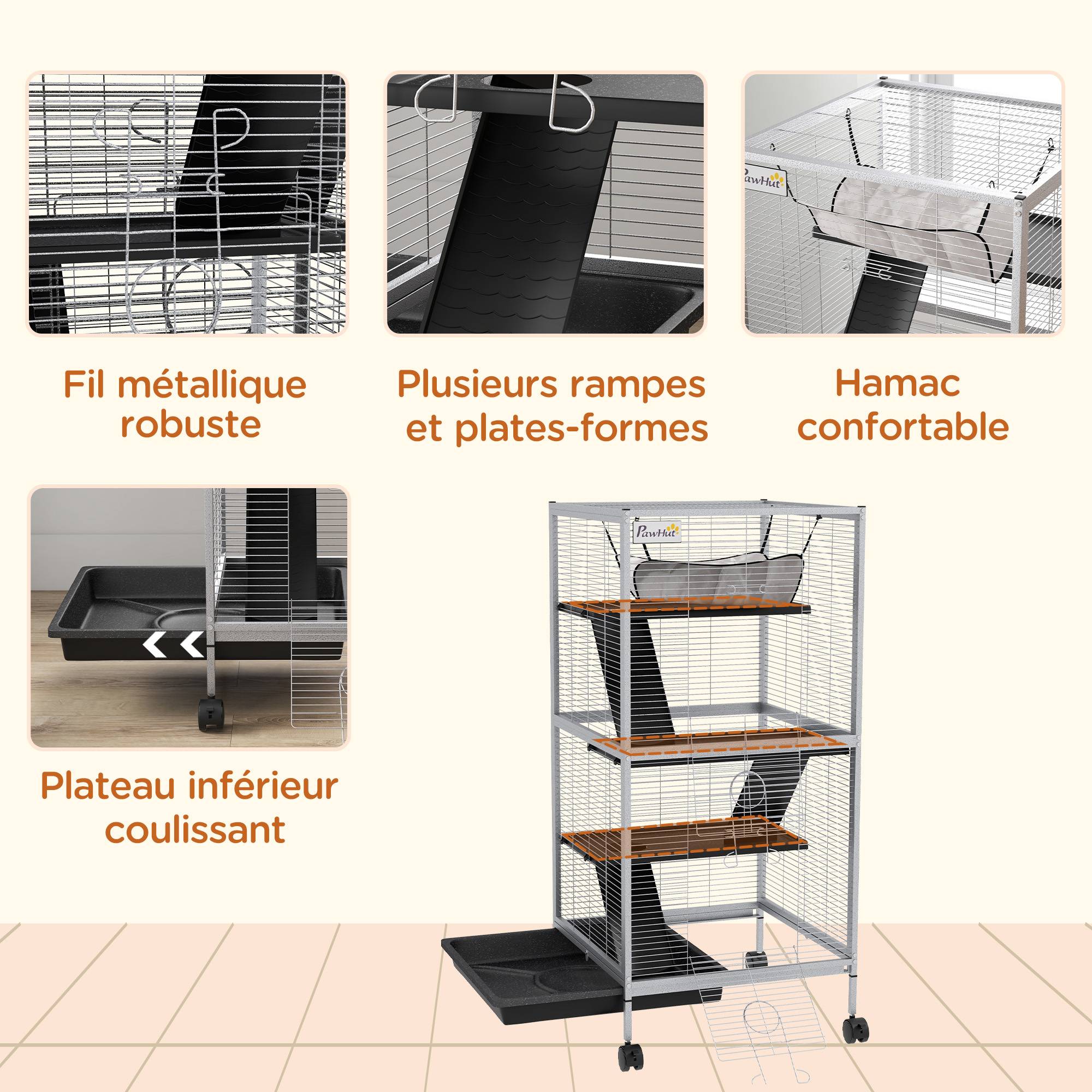 Cage pour petits animaux métal noir 52 x 52 x 113.5 cm - PANGIVO - Image 8
