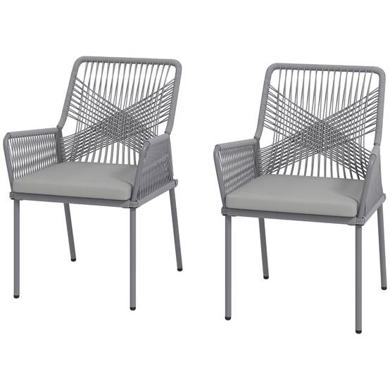 Lot de 2 chaises de jardin en rotin avec coussin d'assise amovible résistantes aux intempéries gris foncé - Image 1