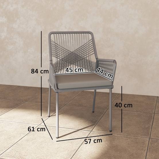 Lot de 2 chaises de jardin en rotin avec coussin d'assise amovible résistantes aux intempéries gris foncé - Image 3