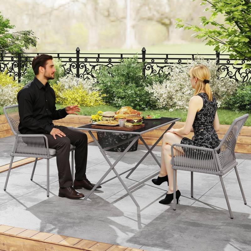 Lot de 2 chaises de jardin en rotin avec coussin d'assise amovible résistantes aux intempéries gris foncé - Image 2