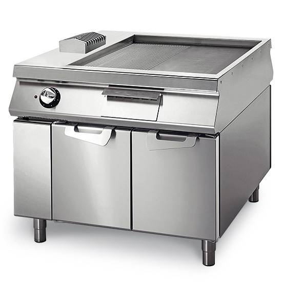 Fry-Top Électrique ½ Lisse ½ Nervurée sur Coffre avec Portes, Tableau de Contrôle sur Deux Côtés - Virtus